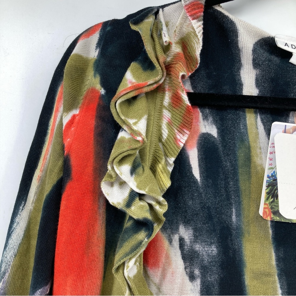 Adore Abstract Watercolor Open Ruffle Front Cardigan - Picture 7 of 8
